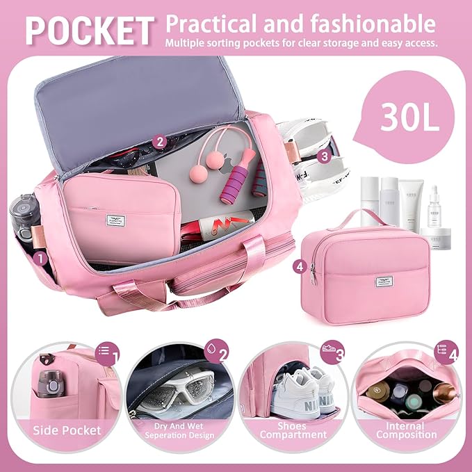 FIORETTO Women's Gym Duffle Bag with Shoes Compartment, 37L Capacity, Ideal for Travel, Gym, Sports, Duffel, Weekender-StrideForce Fitness