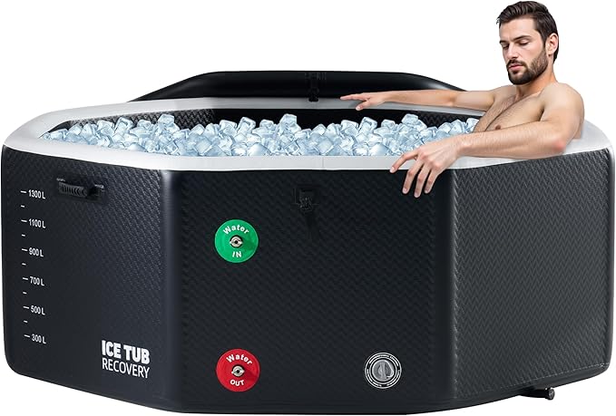 Albott Inflatable Cold Plunge Tub for Athletes, Ice Bath Tub with Insulated Lid Non-Slip Mat & Handles, Water Chiller Compatible, Portable for Indoor & Outdoor Recovery, 525 Gal, 79"L x 79"W x 33"H-StrideForce Fitness