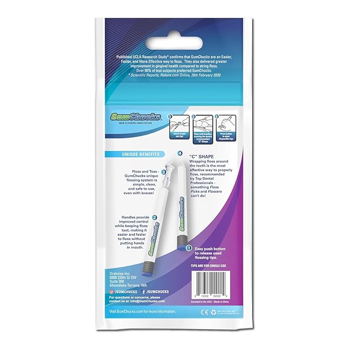 GumChucks Orthodontic Flossers Dental Floss - Floss for Braces - Brace Floss Picks - Gum Flossing Picks - Ortho Dental Flossers (Adult Starter Pack Bundle)