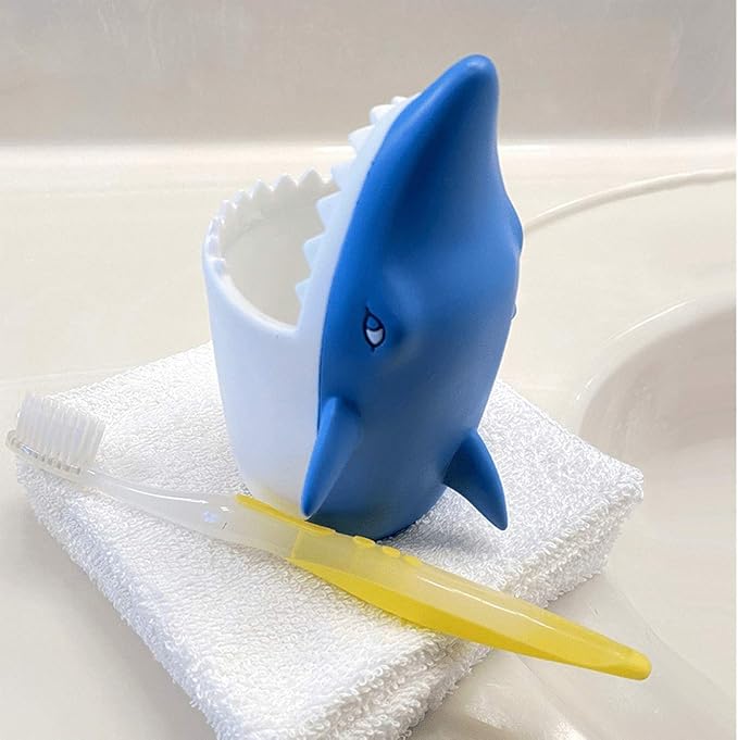 Kids Toothbrush Holder Toothbrush Organizer – Durable Silicone Animal Tooth Brush Holder – Easy to Clean Toothbrush and Toothpaste Holder – Toothbrush Holders for Bathrooms by Lily’s Home - Shark