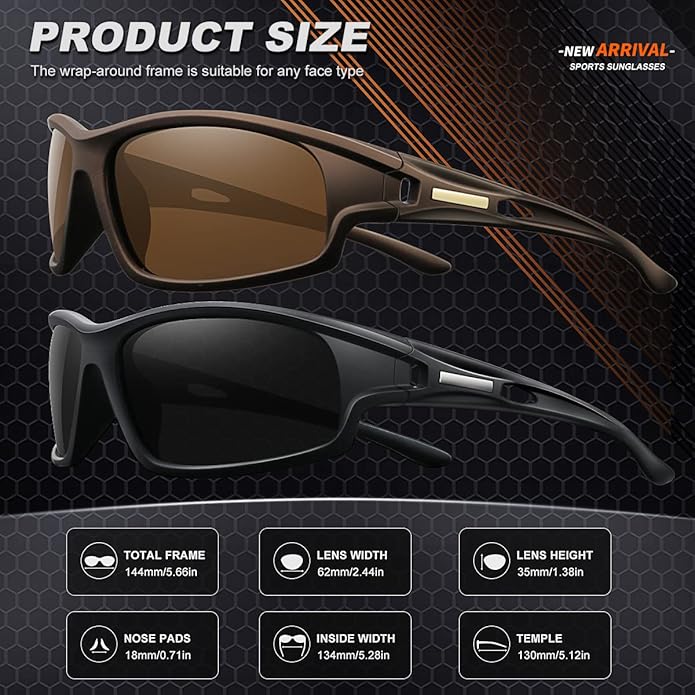 Polarized Sports Sunglasses for Men 100% UV Protection Wrap Around Unbreakable Sun Glasses for Fishing Driving-StrideForce Fitness