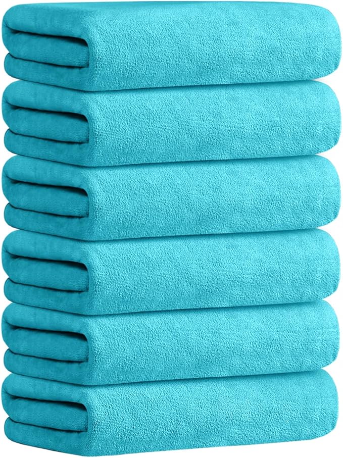 JML Microfiber Bath Towels, Bath Towel Set (6 Pack, 27" x 55") - Extra Absorbent and Fast Drying,Multipurpose Microfiber Towel for Bath, Beach, Pool, Sports, Yoga - Sky Blue-StrideForce Fitness