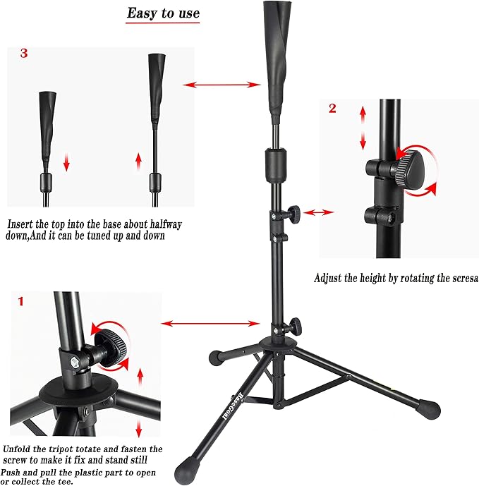 Batting Tee Baseball Tee,Softball Travel Portable Tee Tripod Stand Rubber Tee for Batting Training Practice with Carrying Bag-StrideForce Fitness