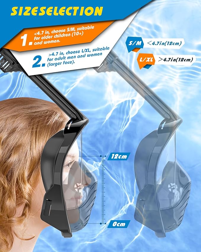 QingSong Full Face Snorkel Mask for Adults, Snorkeling Gear with Camera Mount, 180 Degree Panoramic View Snorkel Set Anti-Fog Anti-Leak-StrideForce Fitness