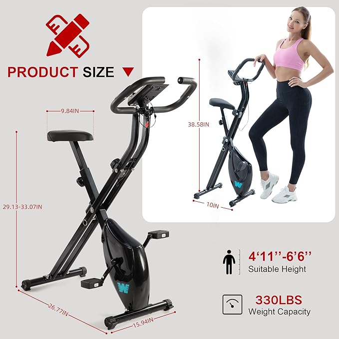 BARWING Stationary Exercise Bike for Home Workout, 5 IN 1 Foldable Indoor Cycling Bike for Seniors, 350LB Capacity, 16-Level Magnetic Resistance, Seat Backrest Adjustments-StrideForce Fitness