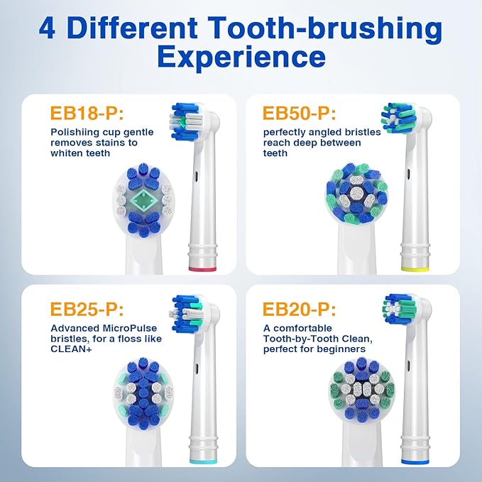 Replacement Brush Heads for Oral B, 16 Pcs Toothbrush Replacement Heads Compatible with Oral B Pro1000 Pro3000 Pro5000 Pro7000, Includes 4 Floss, 4 Cross, 4 Precision & 4 Whitening Brush Heads