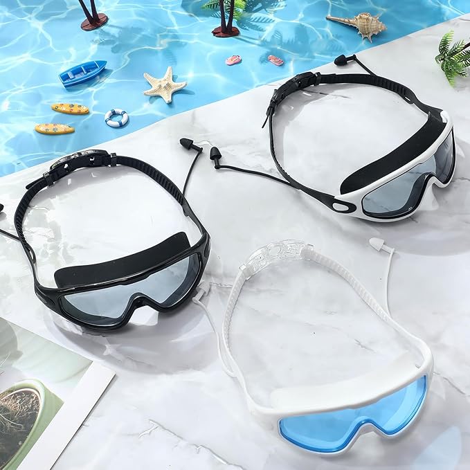Kanayu 6 Pieces Swimming Goggles Wide View No Leaking Anti Fog Adult Swim Goggles with Earplugs Nose Clip for Adult Men Women-StrideForce Fitness