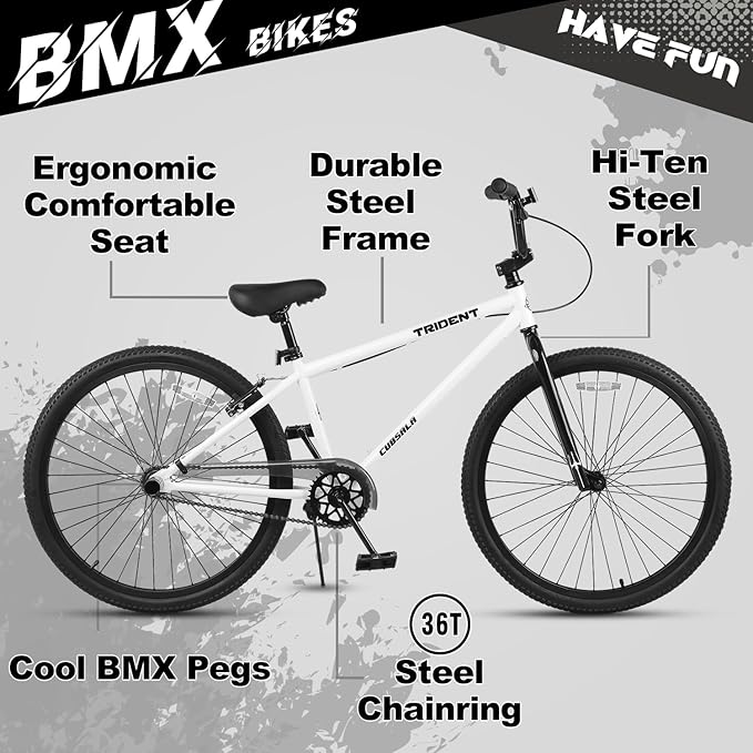 20 24 26 Inch BMX Race Bike Trident Bicycles Beginner-Level to Advanced Riders with 2 Pegs, Multiple Colors-StrideForce Fitness