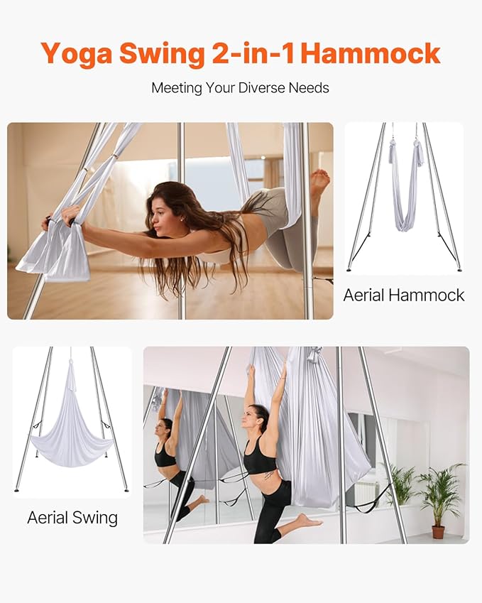 VEVOR Aerial Yoga Frame, 9.67 ft Height Swing Stand, Max 551.15 lbs Load Chrome-Plated Steel Pipe Inversion Yoga Rig for Indoor Outdoor Use-StrideForce Fitness