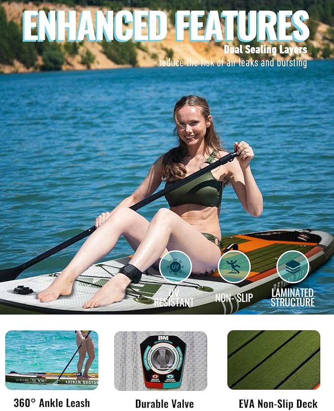BM Paddle Board Inflatable Stand Up Paddle Board, SUP Paddleboard for Adult, Premium Accessories | Non-Slip EVA Deck & Foam Handles, Camera Mount, Double Action Pump, 85L Travel Backpack-StrideForce Fitness
