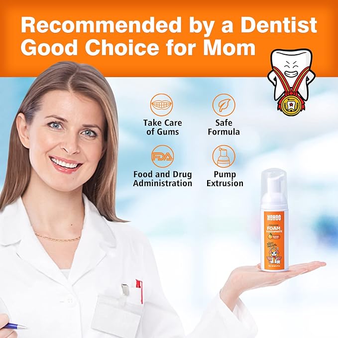 NOHOO Fluoride Free Foam Toothpaste Kids Orange Flavour,Natural Training Toothpaste for Baby Toddler Children Oral Cleaning and Cavity Protection(2 Pack)