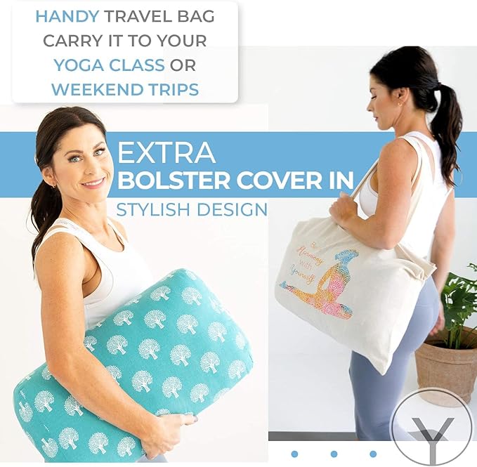 GAYO Yoga Bolster for Restorative Yoga - 100% Cotton, Includes Washable Cover and Carry Bag