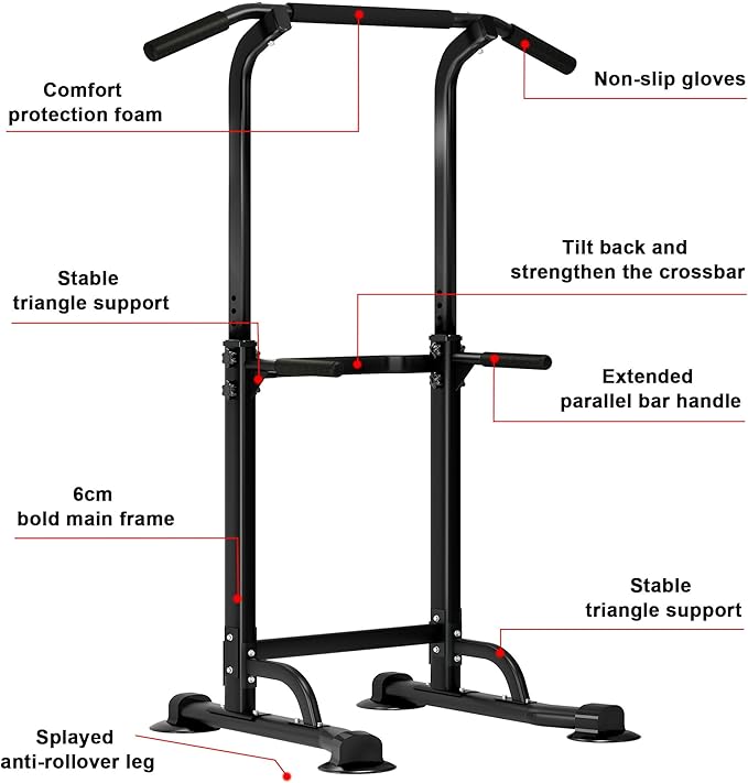 SogesHome Power Tower Pull Up Bar and Dip Station Adjustable Height Dip Stand Multi-Functional Strength Training Fitness Workout Station-StrideForce Fitness