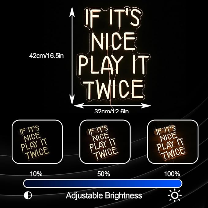 If It’s Nice Play It Twice Neon Sign Warm White Nice LED Light Up Sign for Wall Decor Dimmable USB Powered Letters Neon Light for Game Room Living Room Bar Decor-StrideForce Fitness