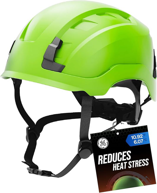 GE Safety Helmet, Impact Absorbing Tech, Adjustable Ratchet, ANSI Type 1, Memory Foam Padding, Hard Hats Protection, Lightweight, Durable, Chin Strap, Comfortable Fit OSHA Approved-StrideForce Fitness