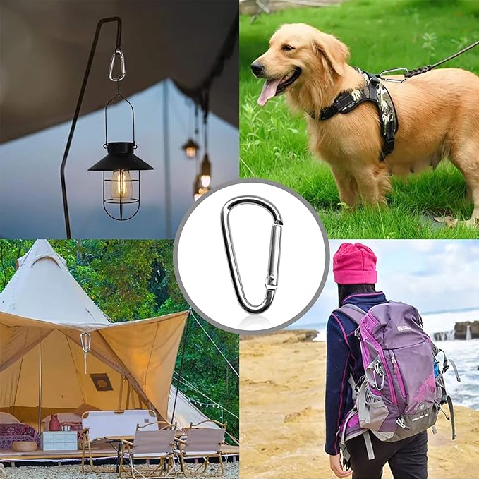 30PCS Aluminum Carabiner Clips, 2" D Shape Spring Snap Hooks Carabiner with 30PCS Keyring Keychain Hook-StrideForce Fitness