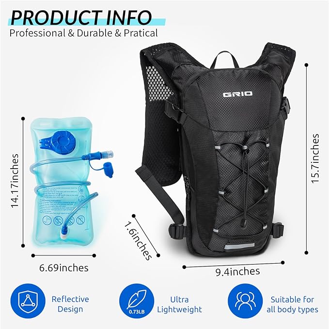 Lightweight Hydration Backpack for Women & Men, Small Running Backpack, Hiking Backpack with 2L Water Bladder Running Vest for Hiking Cycling Running Biking Black-StrideForce Fitness