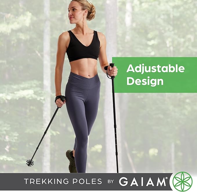 Gaiam Trekking Poles (Pair, Black), Lightweight 7075 Aluminum Hiking Support Walking Stick, Comfort-Grip Handles, All-Terrain Baskets & Styles Included, Camping & Hiking Essentials-StrideForce Fitness