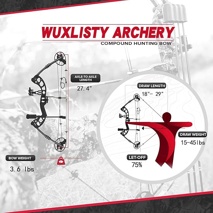 Youth Compound Bow Set 15-45 Lbs for Teens and Beginner, Package with Archery Hunting Equipment, Max Speed 260fps, Adjustable, Right Hand-StrideForce Fitness