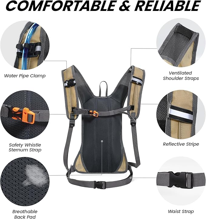 Nepest Hydration Pack Backpack for Women & Men, Lightweight Water Backpack with 2L Water Bladder for Hiking Cycling Running Biking-StrideForce Fitness