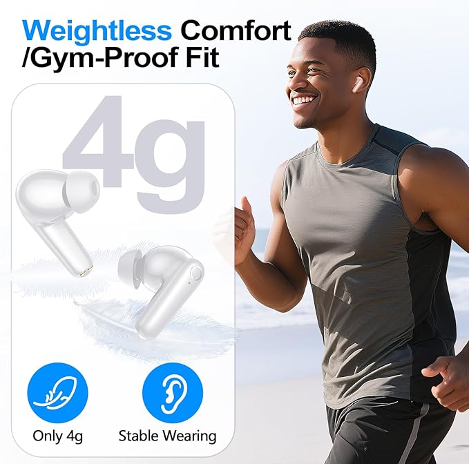 kurdene Wireless Earbuds Bluetooth 5.4 Headphones 60H Playtime Deep Bass Stereo Ear Buds with Mic Comfort Lightweight in Ear Earphones for Workout/Running White-StrideForce Fitness