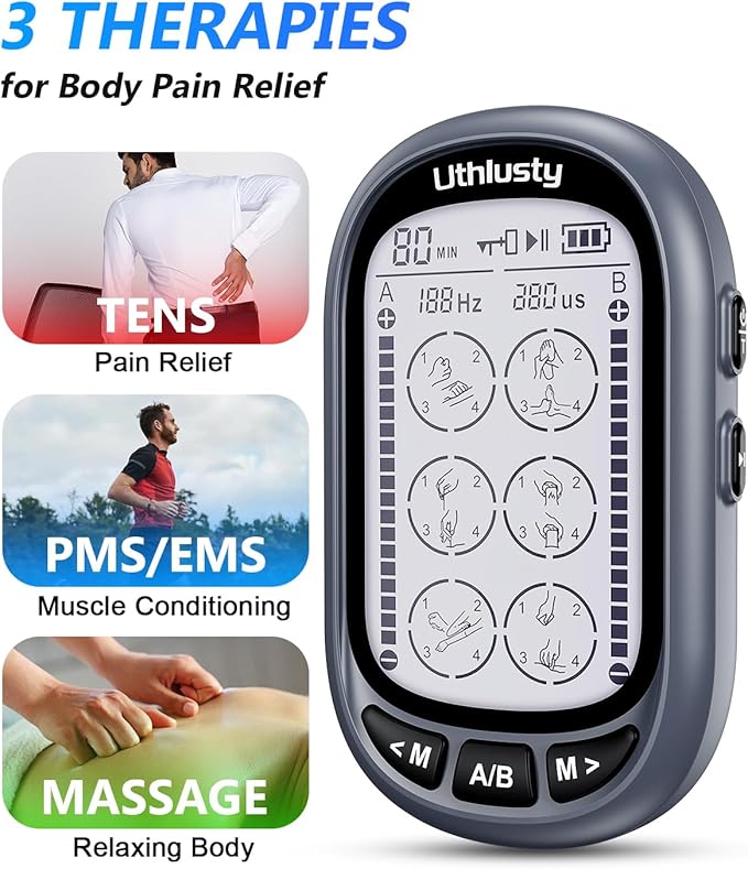 TENS Unit Muscle Stimulator for Pain Relief Therapy–Dual Channel 24 Modes TENS Machine&EMS Muscle Stimulator,Upgraded Large Screen Portable Muscle Stimulator for Back,Shoulder,& Neck Pain with 10 Pads-StrideForce Fitness