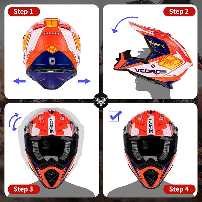 VCOROS H637 Adult Motocross Helmets ATV Dirtbike BMX MX Offroad Adventure UTV Helmets DOT Approved-StrideForce Fitness