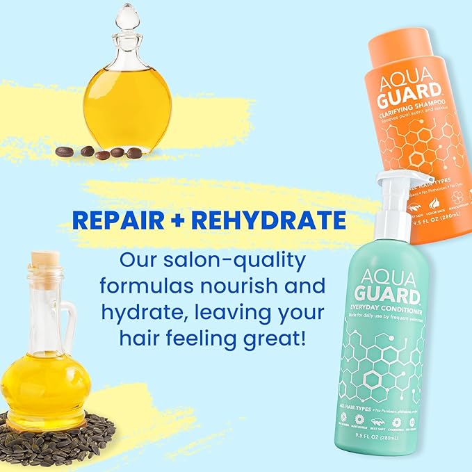 AQUA GUARD Swimmers Essential Hair Protection Bundle | Prevents Chlorine Damage + Softens Hair While Swimming | Color Safe, Leaves Hair Smelling Great | Made in California-StrideForce Fitness