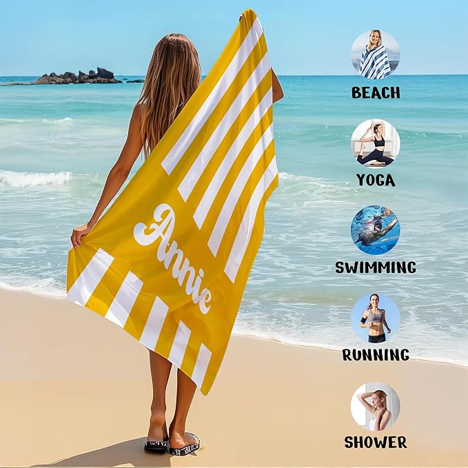 JML Personalized Beach Towel with Name, Custom Cabana Stripe Beach Towel, Customized Microfiber Pool Towel, Quick Dry & Absorbent Swim Towel for Adult,Mother's Day, Birthday, Summer Holiday,Vacation-StrideForce Fitness