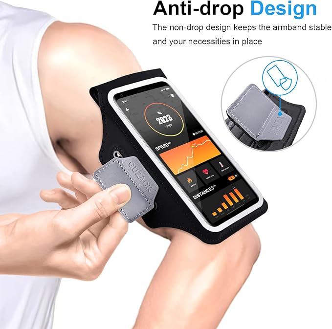 GUZACK Running Armband for iPhone 16 15 14 13 Pro Max, Galaxy S25 S24 S23 S22, with Card Slot & Key Pockets, Running Phone Holder, Fit Up to 6.9 Inches Phone - Size S (Smaller Arm 9-14 in)-StrideForce Fitness