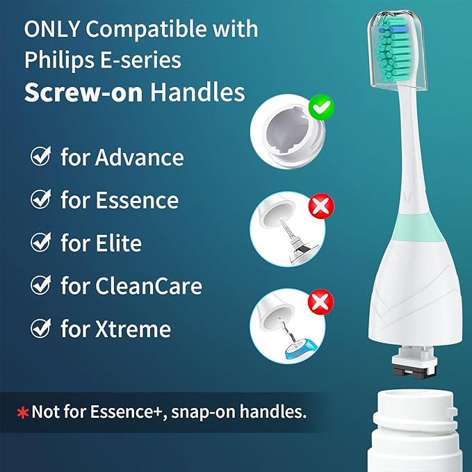 Replacement Heads for Philips Sonicare, Toothbrush Replacement Head Compatible with Phillips Sonicare E-Series Screw-on Handles for Essence, Advance, Elite, CleanCare, Extreme, 6 Pack