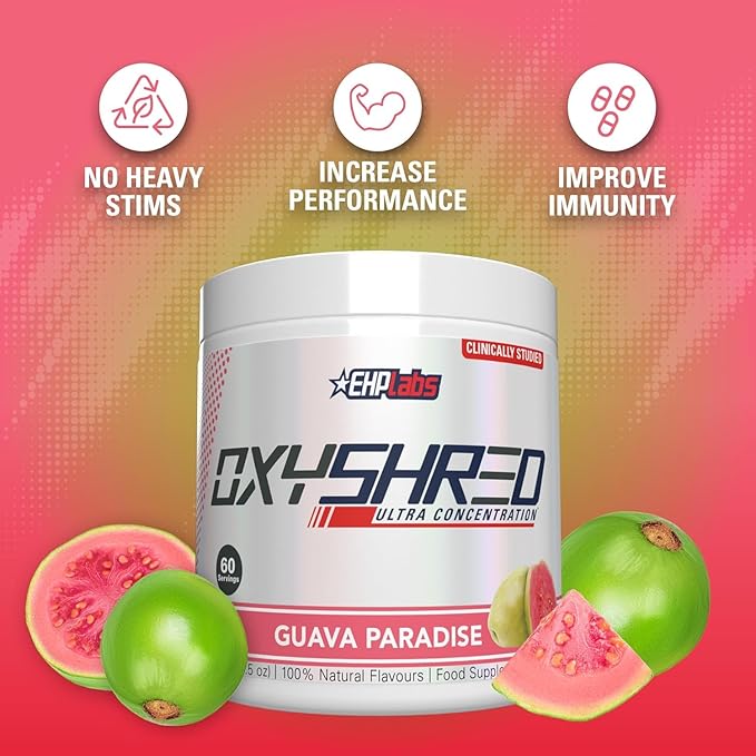 EHP Labs OxyShred Pre Workout Powder & Shredding Supplement - Preworkout Powder with L Glutamine & Acetyl L Carnitine, Energy Boost Drink - Guava Paradise, 60 Servings-StrideForce Fitness