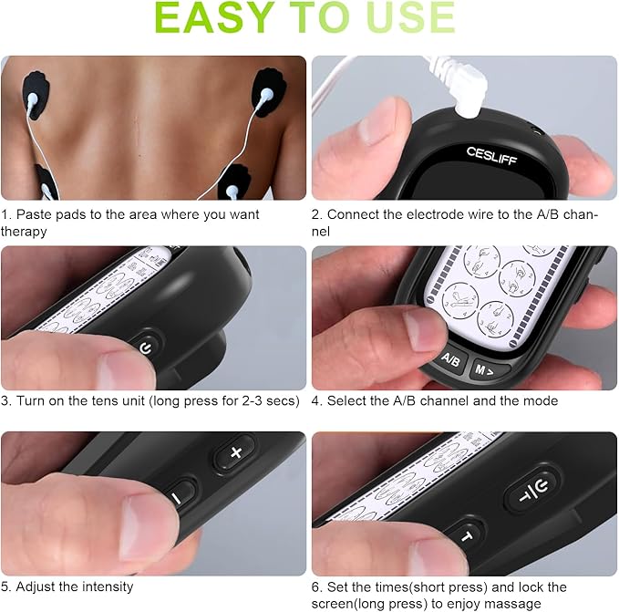 Dual Channel TENS EMS Unit 24 Modes 36 Levels, Upgraded Large Screen Intensity Muscle Stimulator for Back Neck Shoulder Pain Relief, Rechargeable Electric Pulse Massager TENS Machine with 10 Pads-StrideForce Fitness