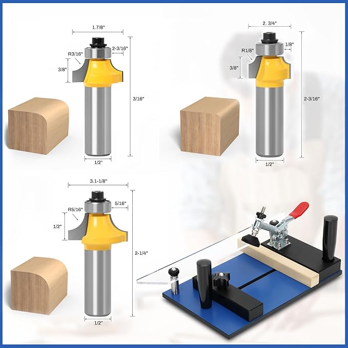 Rail Guide Coping Sled for Router Table,with 3 Packs Roundover Router Bit,Precise Clean Joints, Cabinet Doors, Drawer Fronts, Coping Jig For Router (5” Wide x 1-1/4”)-StrideForce Fitness