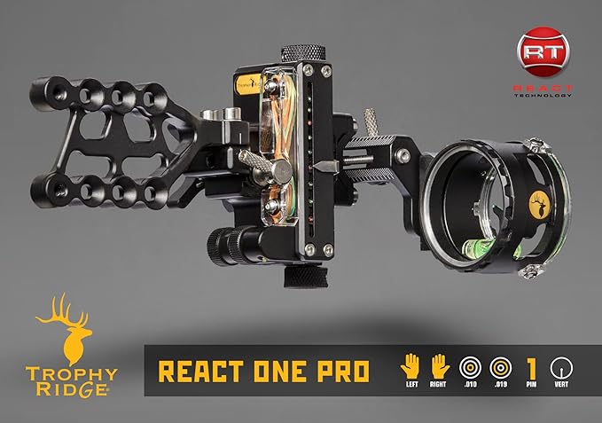 Trophy Ridge React One Pro Bow Sight - Accuracy up to 100 Yards, Tool Less Windage and Elevation Adjustability, 2nd/3rd Axis Leveling, Adjustable Click Light-StrideForce Fitness