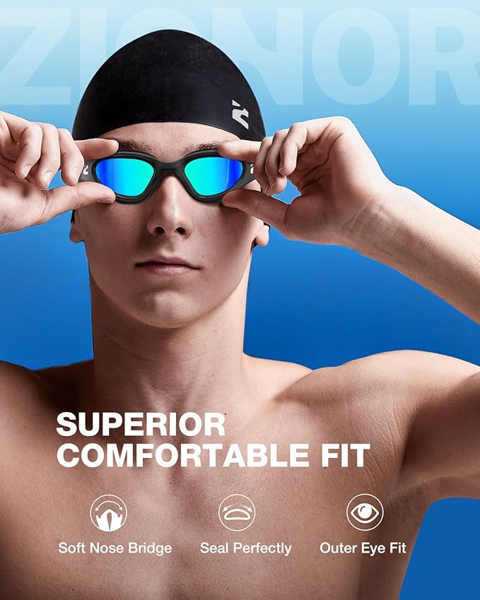 ZIONOR G1 Lite Swim Goggles with Swim Cap Comfortable Anti-fog Swimming Goggles Cap Set for Adult Men Women-StrideForce Fitness
