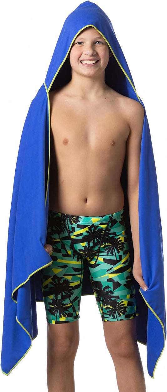 Flow Hydro Sport Towel - Microfiber Quick Dry Swimming Towels for Swim, Pool, Triathlon, and Other Water Sports in Medium, Large, Extra Large, and Hooded Sizes (Blue, Large w/Hood)-StrideForce Fitness