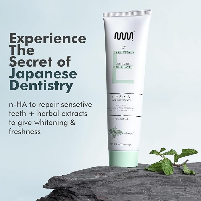 MasterMedi Nano Hydroxyapatite Toothpaste (Inspired by 10% nHA Formulas), Fluoride-Free, Whitening, Sensitive Teeth Care, Enamel Support, SLS Free, Xylitol, Magic Mint, 4 Oz (Pack of 3)