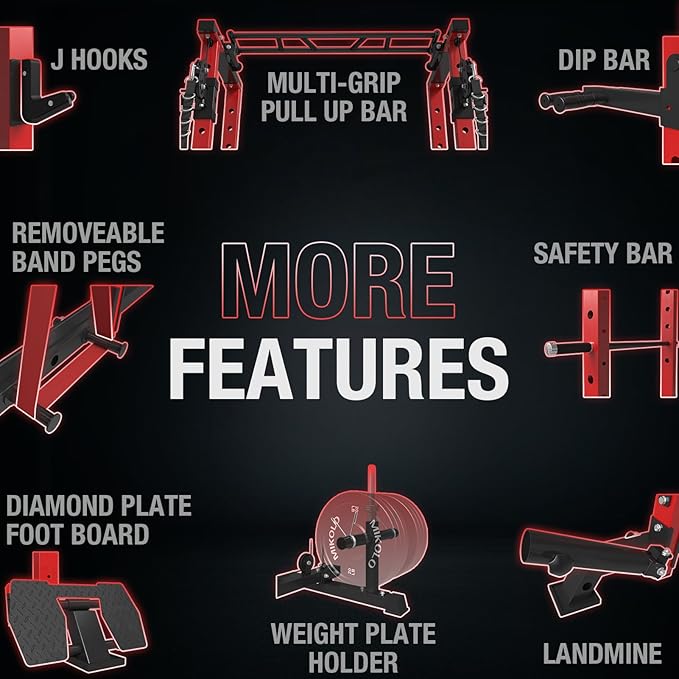 Mikolo Power Cage, 1500lbs Power Rack with LAT PullDown and Cable Crossover System, Squat Rack with Pulley System, Weight Cage for Home Gym with Training Attachments-StrideForce Fitness