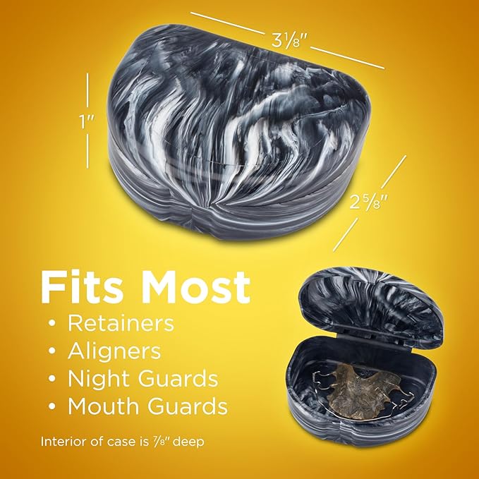 Practicon Marble Retainer Cases, Orthodontic Aligner Case, Mouth Guard Holder (3 Pack) (Black)