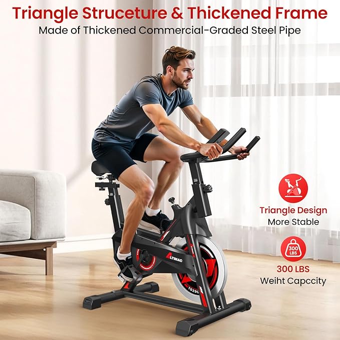 Exercise Bike, Stationary Bike for Home/Indoor Cycling Bike Silent Belt Drive, Stationary Bike with 300lbs Weight Capacity w/Comfortable Seat Cushion & Tablet Mount-StrideForce Fitness