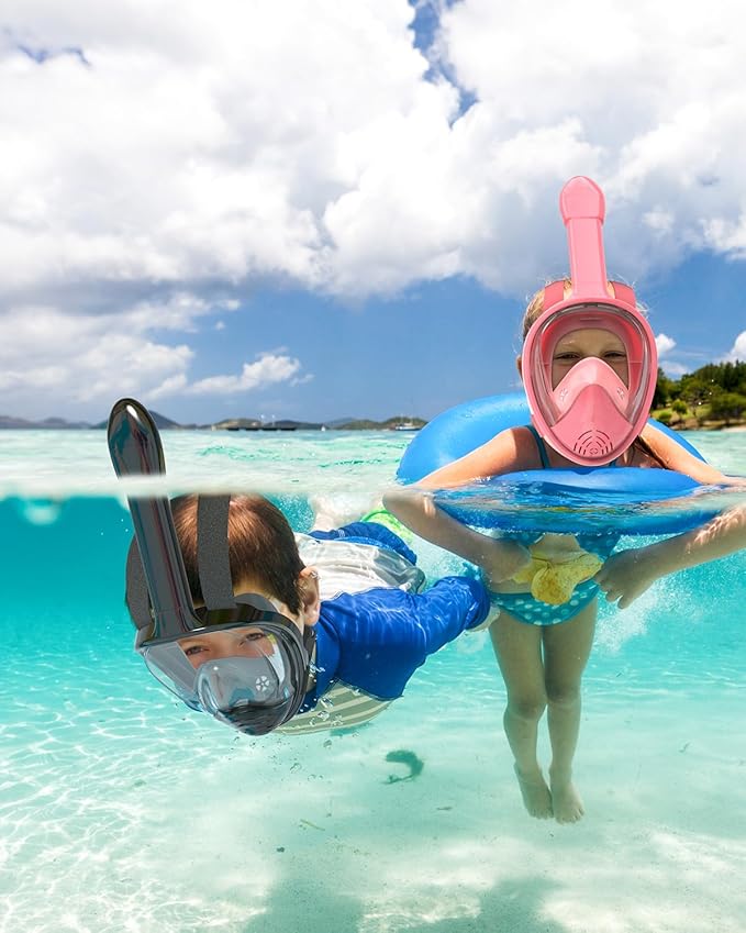 QingSong Kids Snorkel Mask Full Face, Snorkeling Set with Camera Mount, Foldable 180 Degree Panoramic View Snorkeling Gear Anti-Fog Anti-Leak-StrideForce Fitness