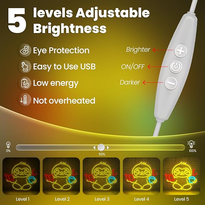 Sloth Neon Sign,Classroom Neon SIign,Neon Sign for Classroom,LED Light Up Reading Coffee Sign for Bedroom,Living Room,Home Office,Kids Room,Cute Animal Neon Wall Art for Book Lovers-StrideForce Fitness