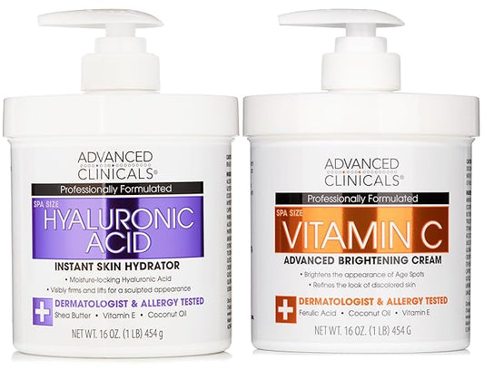 Advanced Clinicals Hyaluronic Acid Moisturzier + Brightening Vitamin C Cream 2pc Skincare Set For Women & Men | Face Moisturizer & Body Cream Helps Improve Look Of Crepey Skin & Uneven Skin Tone, 2pc-StrideForce Fitness