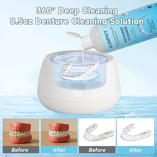 2 Pack Ultrasonic Retainer Cleaner Solution for Sonic Denture Cleaner-Professional Cleaning of Retainers, Invisible Aligners, Mouth Guards, Night Guards, Remove Odors, Discoloration & Stains 8.5oz