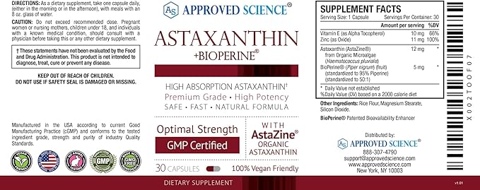 Approved Science® Astaxanthin 12 mg - Extra Strength Antioxidant - Supports Heart, Eyes, Skin - 30 Vegan Capsules - 1 Month Supply-StrideForce Fitness