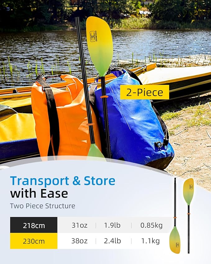 OCEANBROAD Kayak Paddle 86in/218cm, 90.5in/230cm Alloy Shaft 2-Piece Floatable Kayak Oar for Kayaking Canoeing Boating-StrideForce Fitness