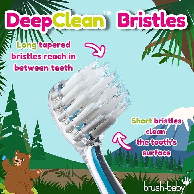 brush-baby - Kids Rechargeable Electric Toothbrush, 0-10 Years - WildOnes, Bear Design with Flashing Lights - DeepClean Bristles for Superior Clean - 2X Replacement Heads, 1x USB Cable