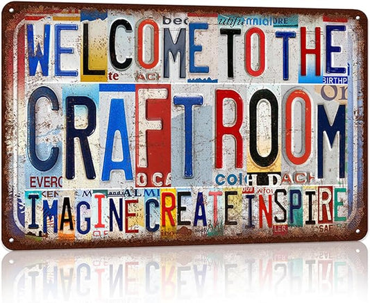 Vintage Craft Room Wall Decor Metal Sign Tin Signs Poster - Welcome To The Craft Room Imagine Create Inspire-StrideForce Fitness