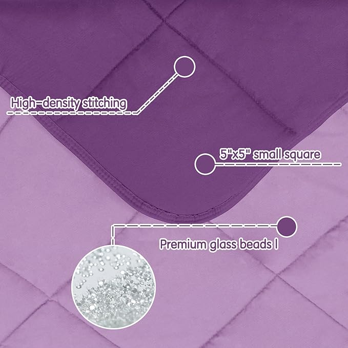 yescool Weighted Blanket (7 lbs, 41" x 60", Purple) Cooling Heavy Blanket for Sleeping Perfect for 60-90 lbs, Breathable Blanket with Premium Glass Bead, Machine Washable-StrideForce Fitness